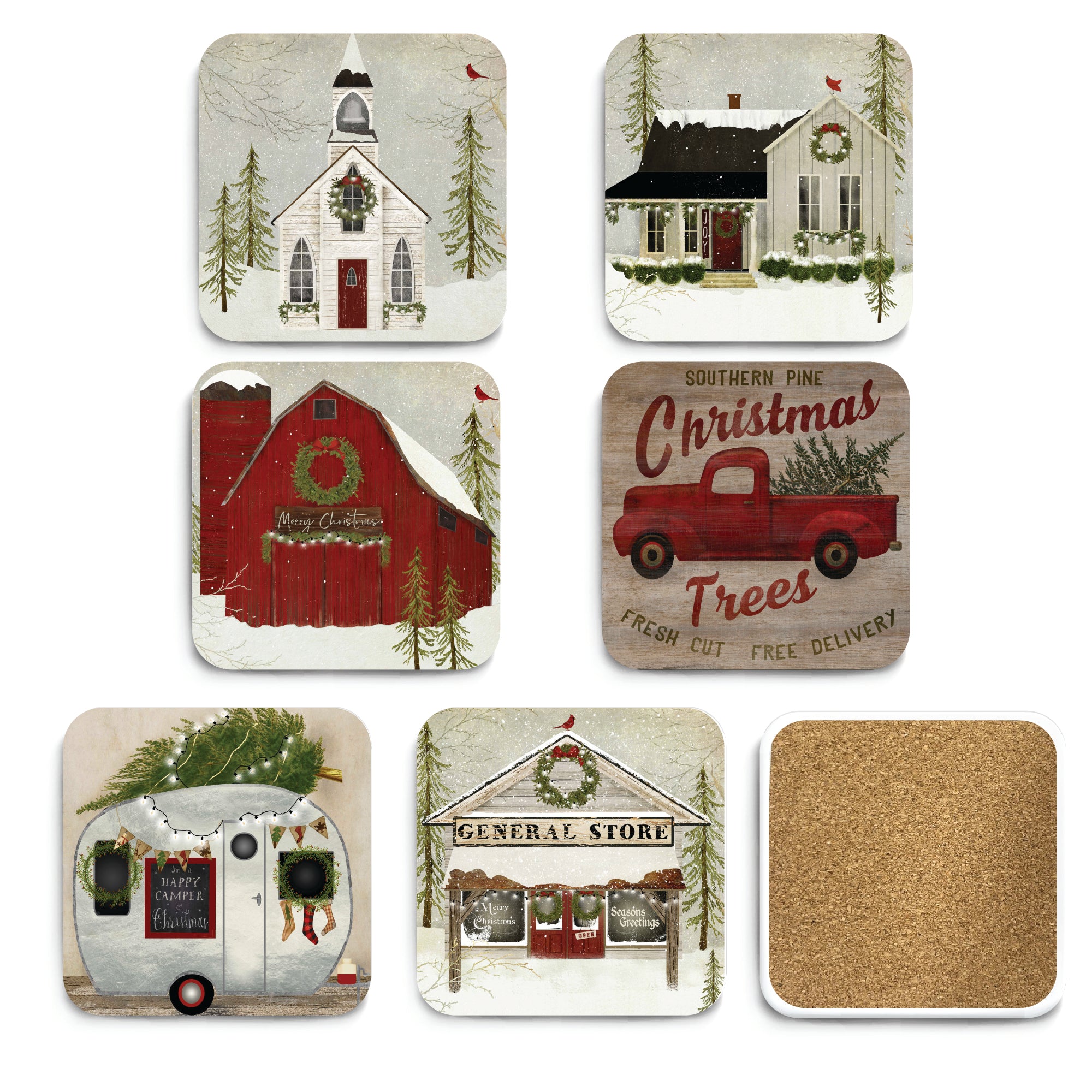 Home Town Christmas II 4_ Square Ceramic Coasters - Set of 6