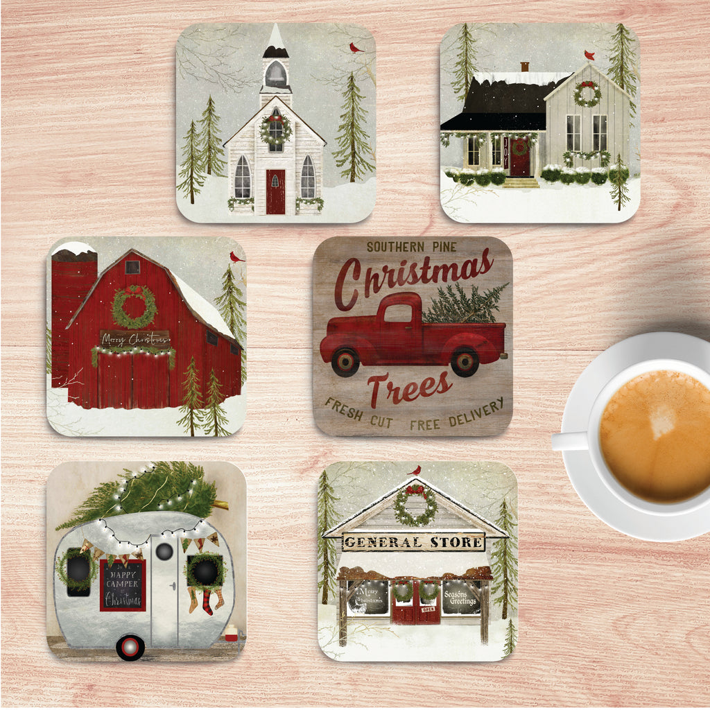 Home Town Christmas II 4_ Square Ceramic Coasters - Set of 6