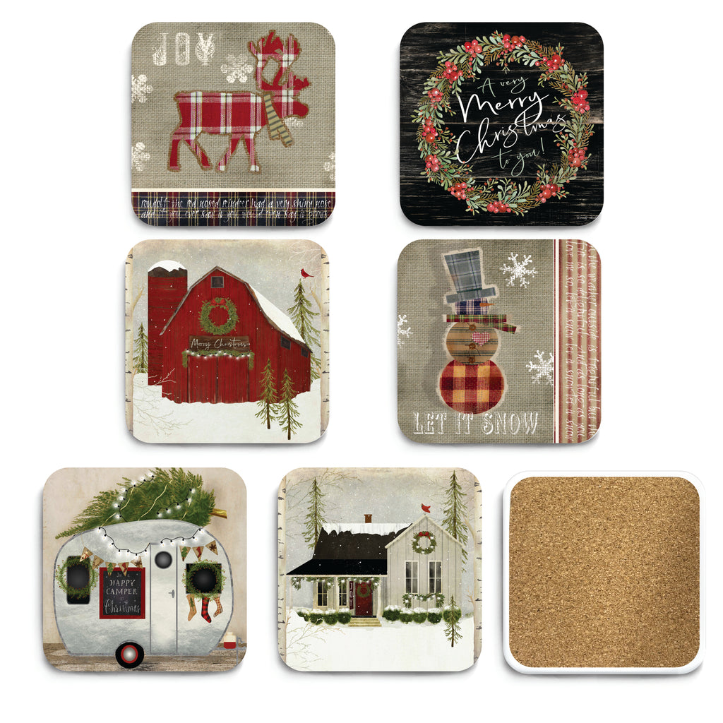 Christmas at the Logde 4_ Square Ceramic Coasters - Set of 6