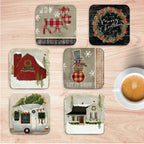 Christmas at the Logde 4_ Square Ceramic Coasters - Set of 6