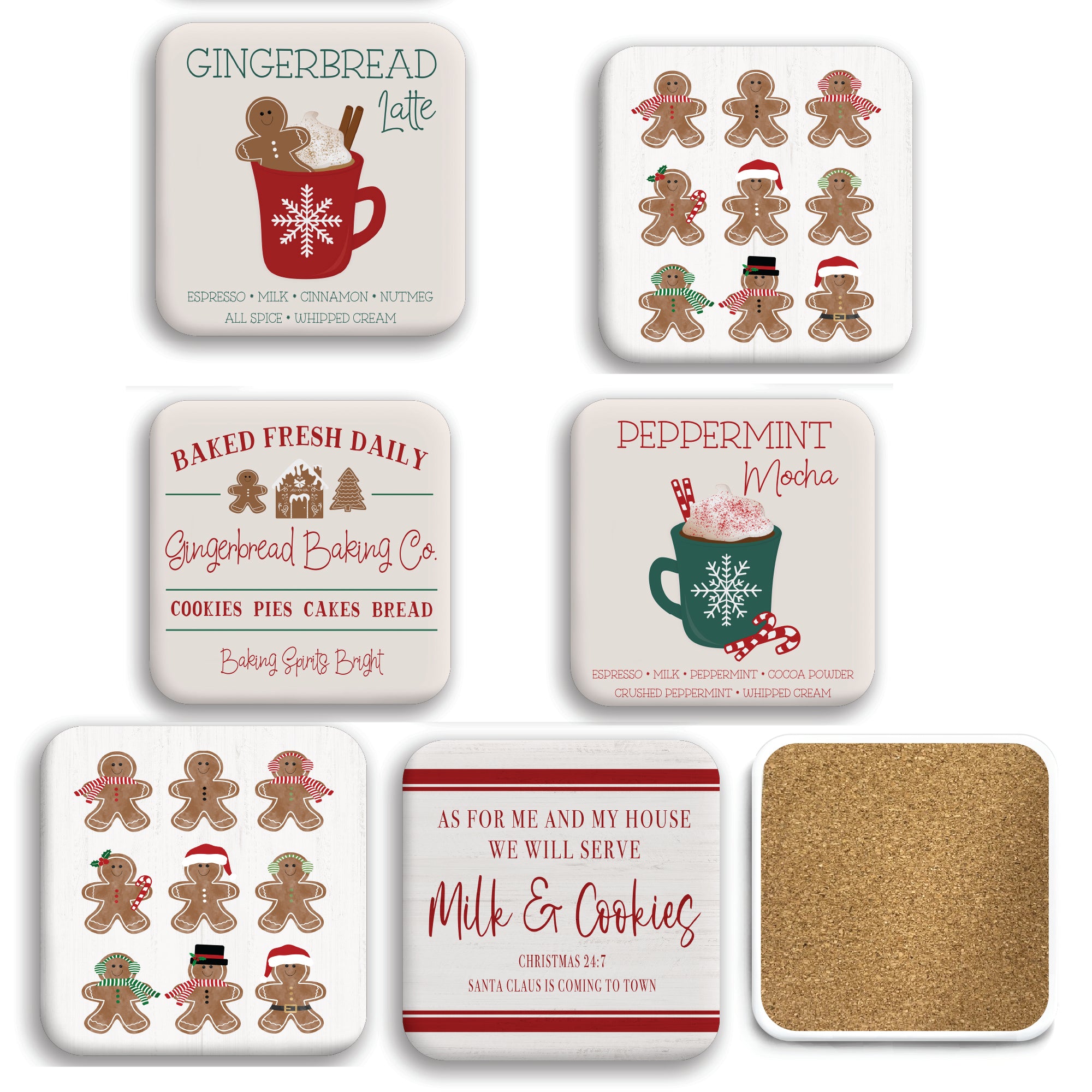 Gingerbread Collection 4_ Square Ceramic Coasters - Set of 6