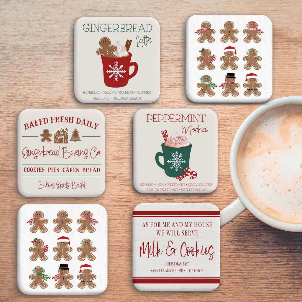 Gingerbread Collection 4_ Square Ceramic Coasters - Set of 6