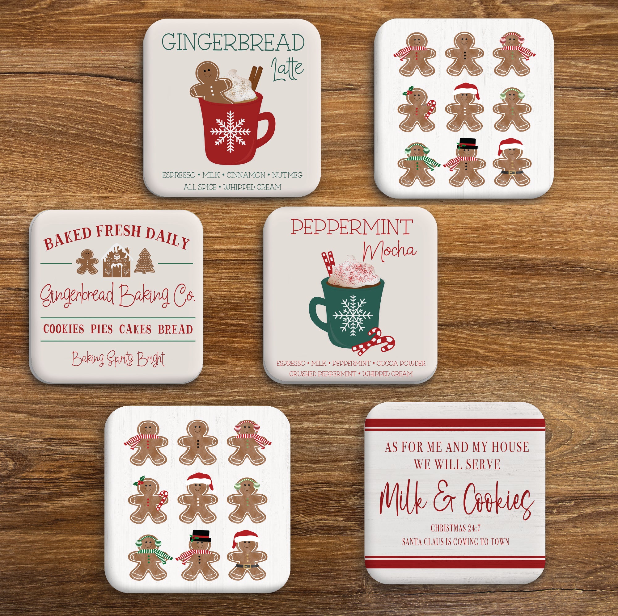 Gingerbread Collection 4_ Square Ceramic Coasters - Set of 6