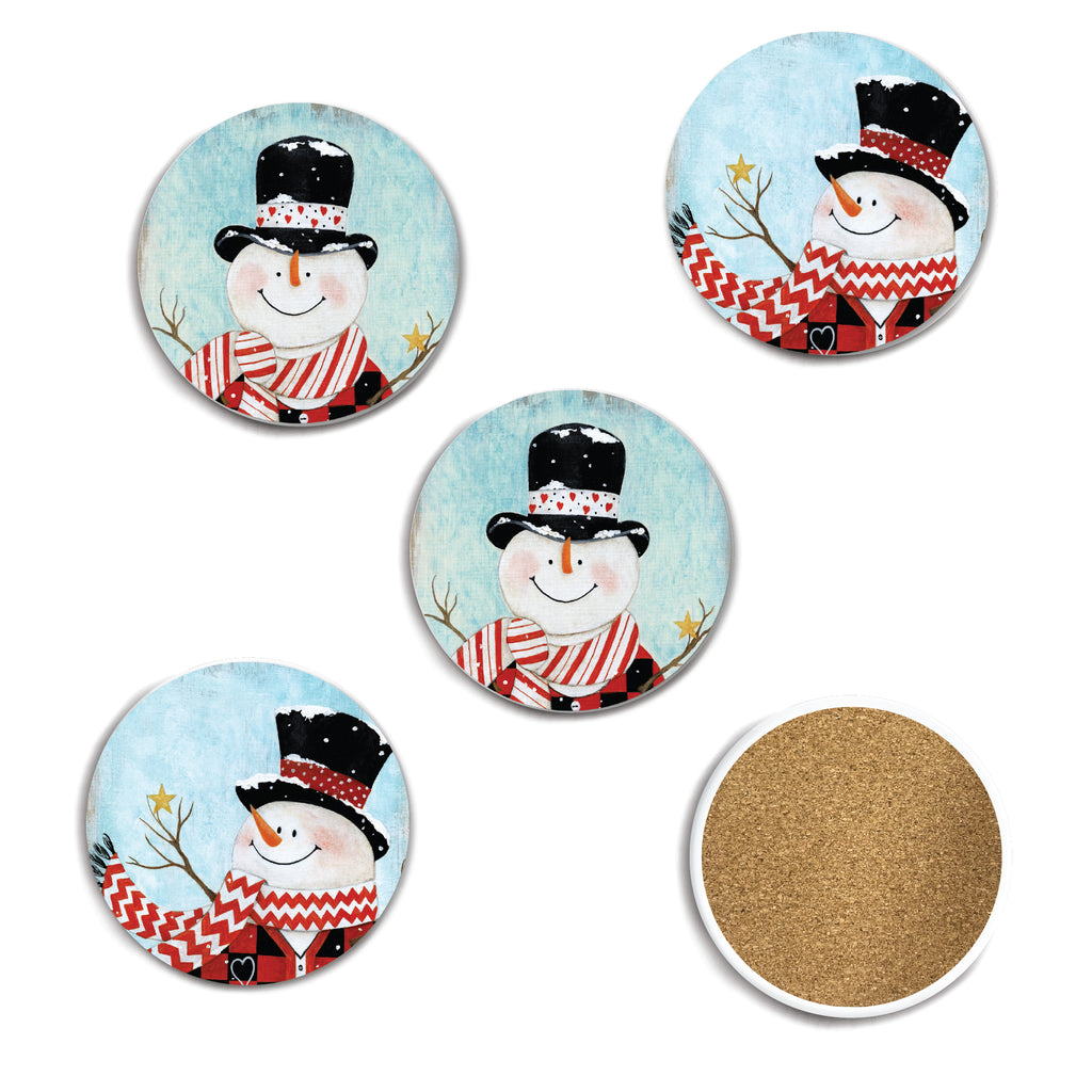 Snowman 4_ Circle Ceramic Coasters - Set of 4