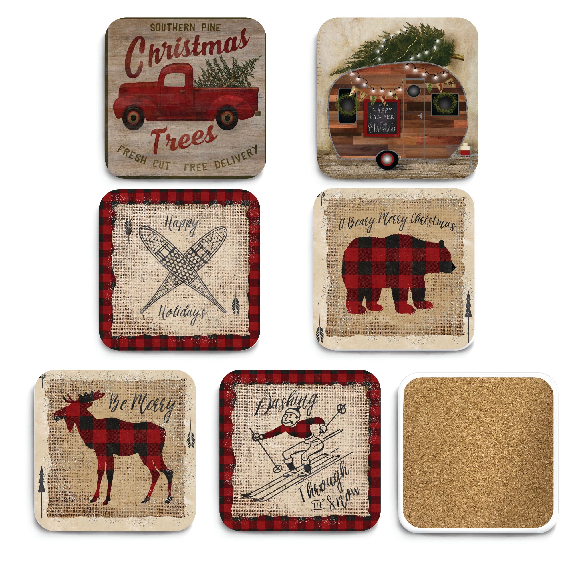 Christmas at the Cabin 4_ Square Ceramic Coasters - Set of 6