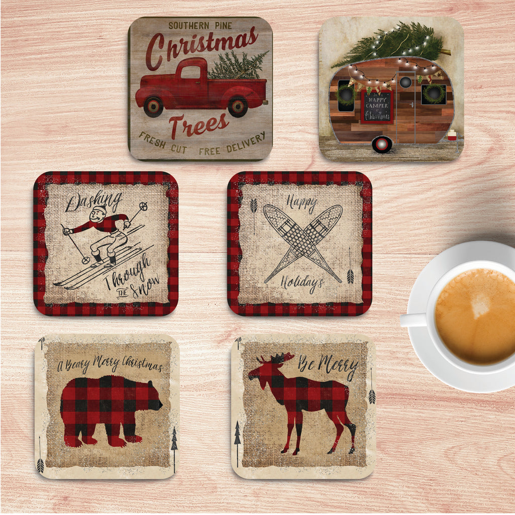 Christmas at the Cabin 4_ Square Ceramic Coasters - Set of 6