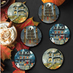 Haunting House 4" Circle Ceramic Coasters - Set of 6