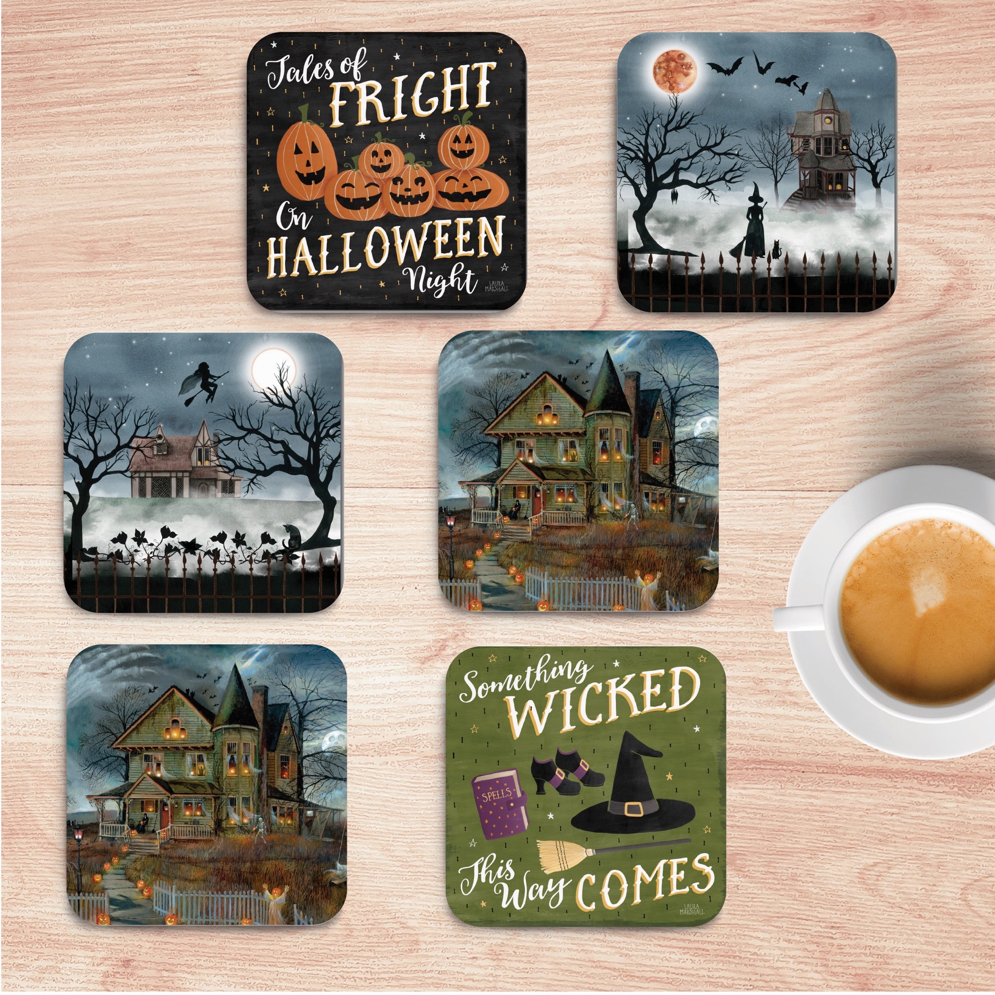 Spooky 4" Square Ceramic Coasters - Set of 6