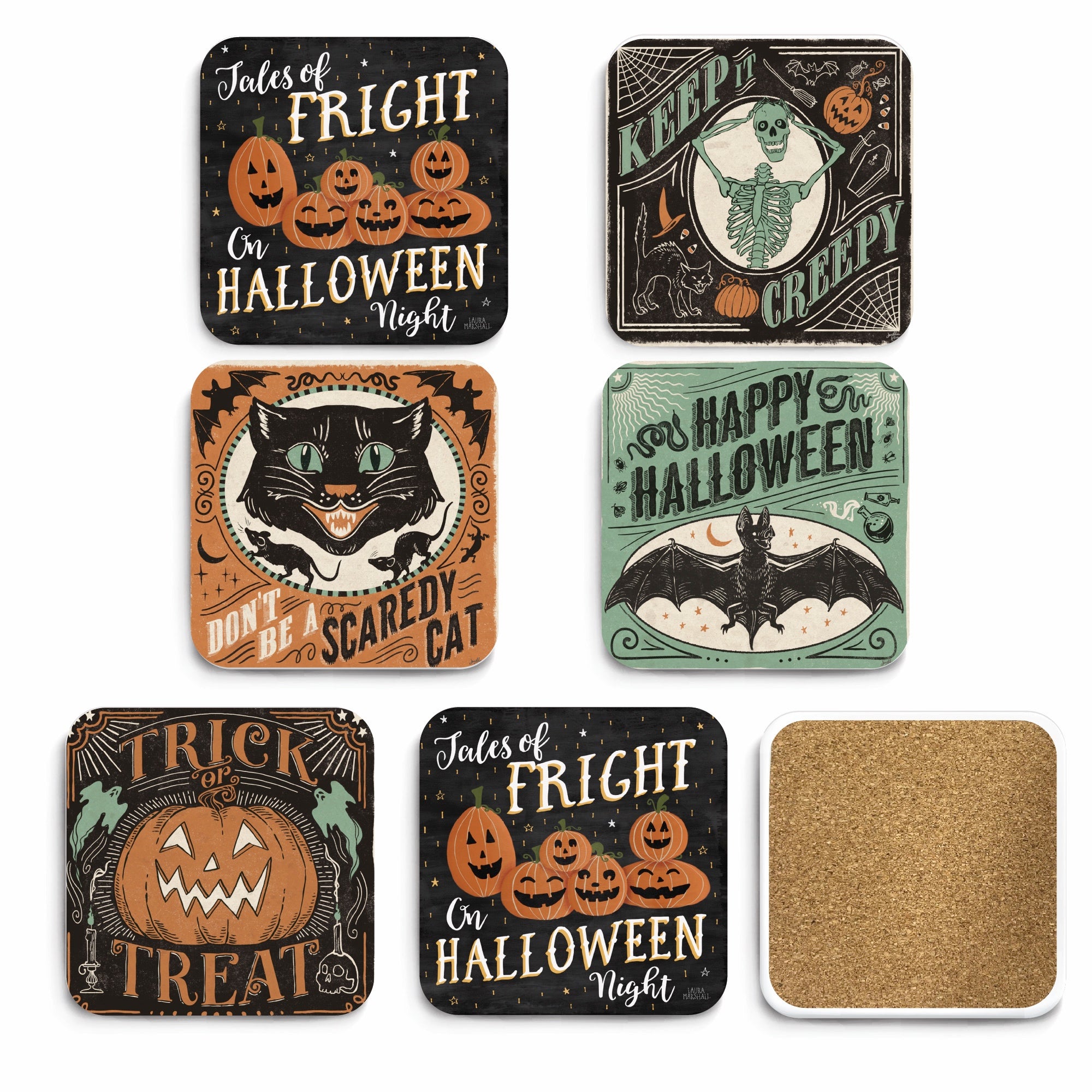 Scaredy Cats 4" Square Ceramic Coasters - Set of 6