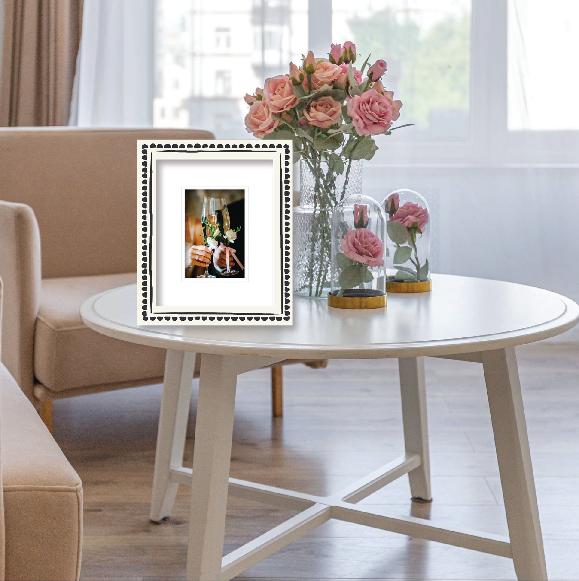 ColorBloom Moments™ - Black & White Floral - 8"x10" 1-4"x6" Opening Easel Back/Wall Frame