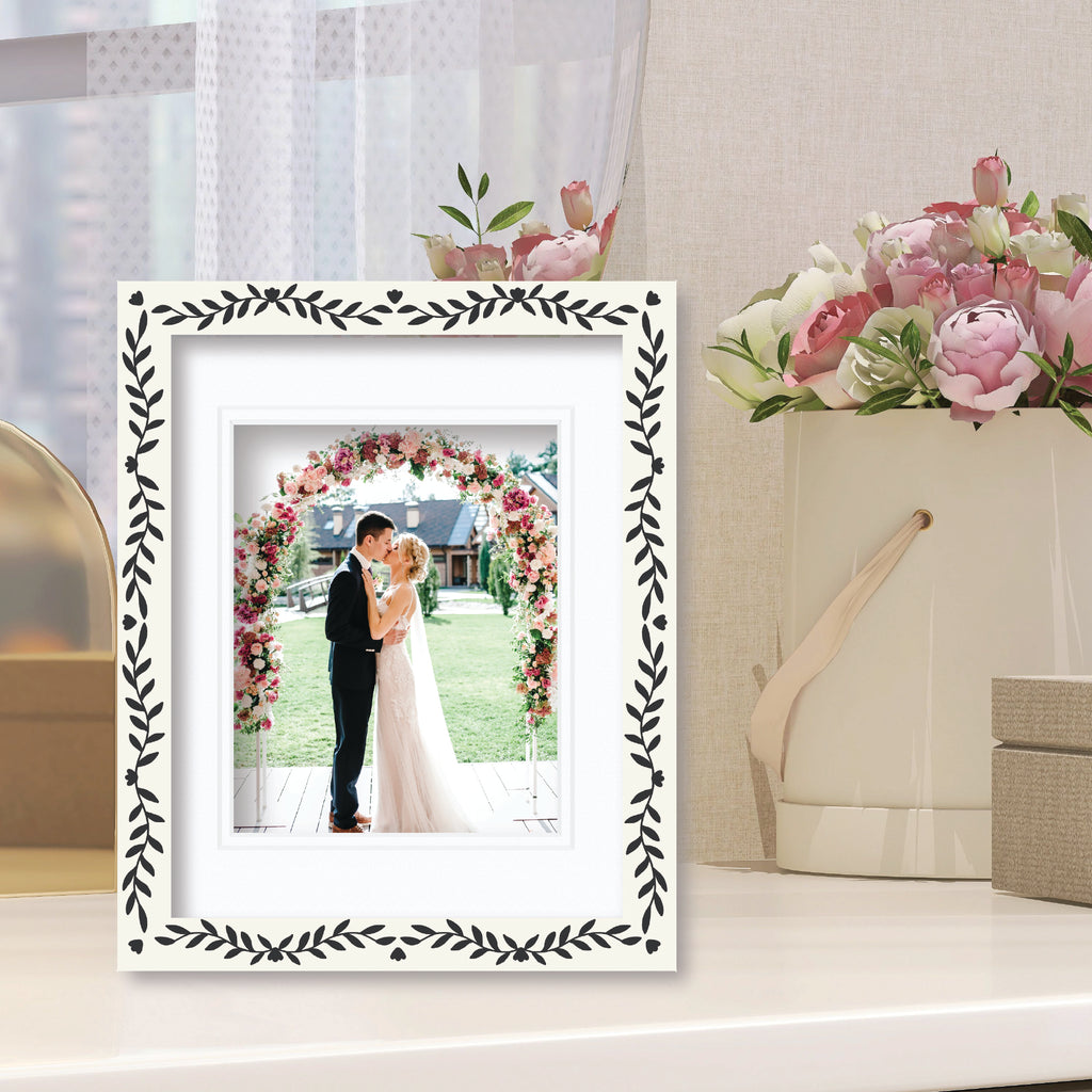ColorBloom Moments™ - Black & White Floral - 11"x14" 1-8"x10" Opening Easel Back/Wall Frame