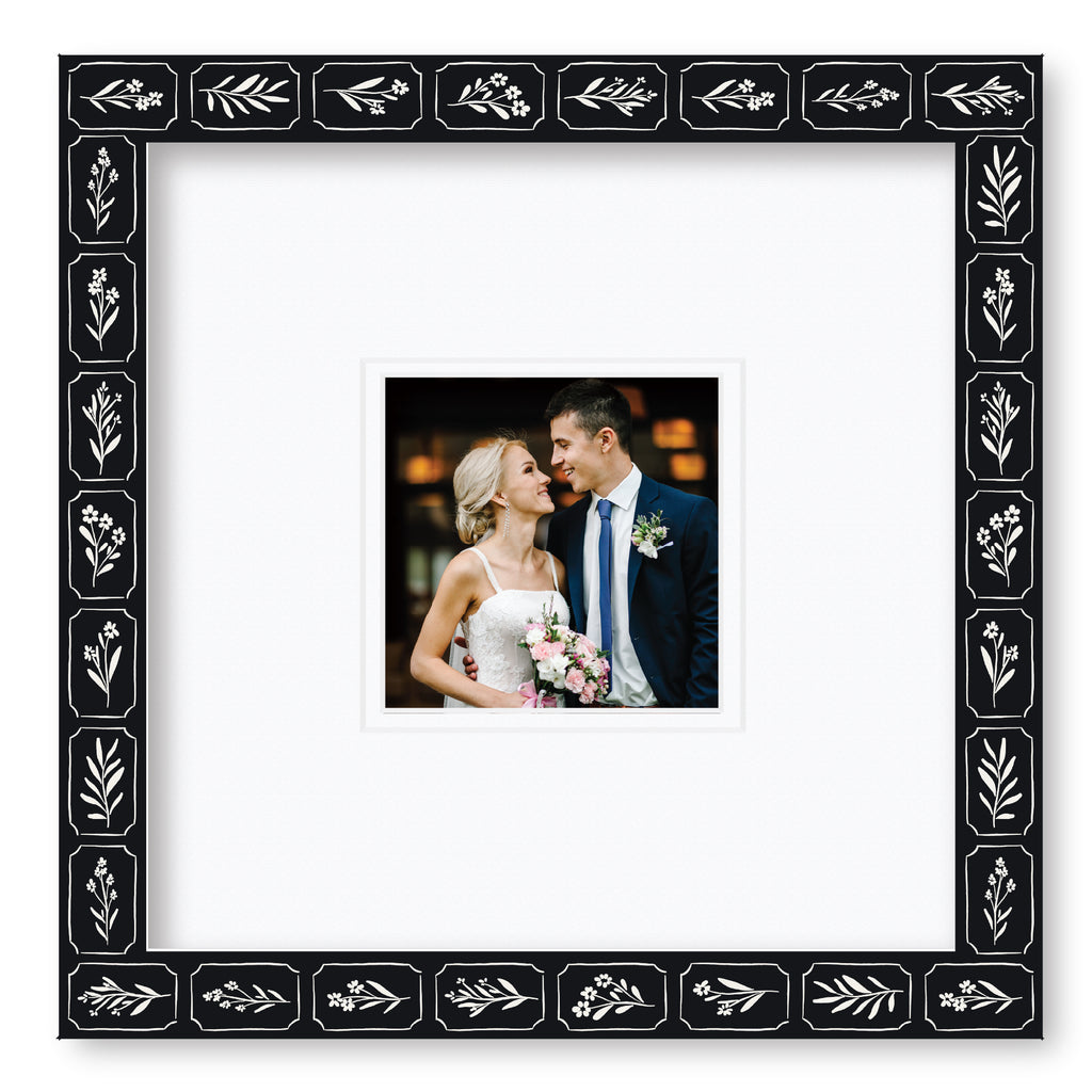 ColorBloom Moments™ - Black & White Floral - 12"x12" 1-5"x5" Opening Wall Frame