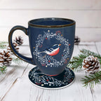 Studio Series - Winter Wreath 16 oz Artisan Ceramic Mug & Coaster Set