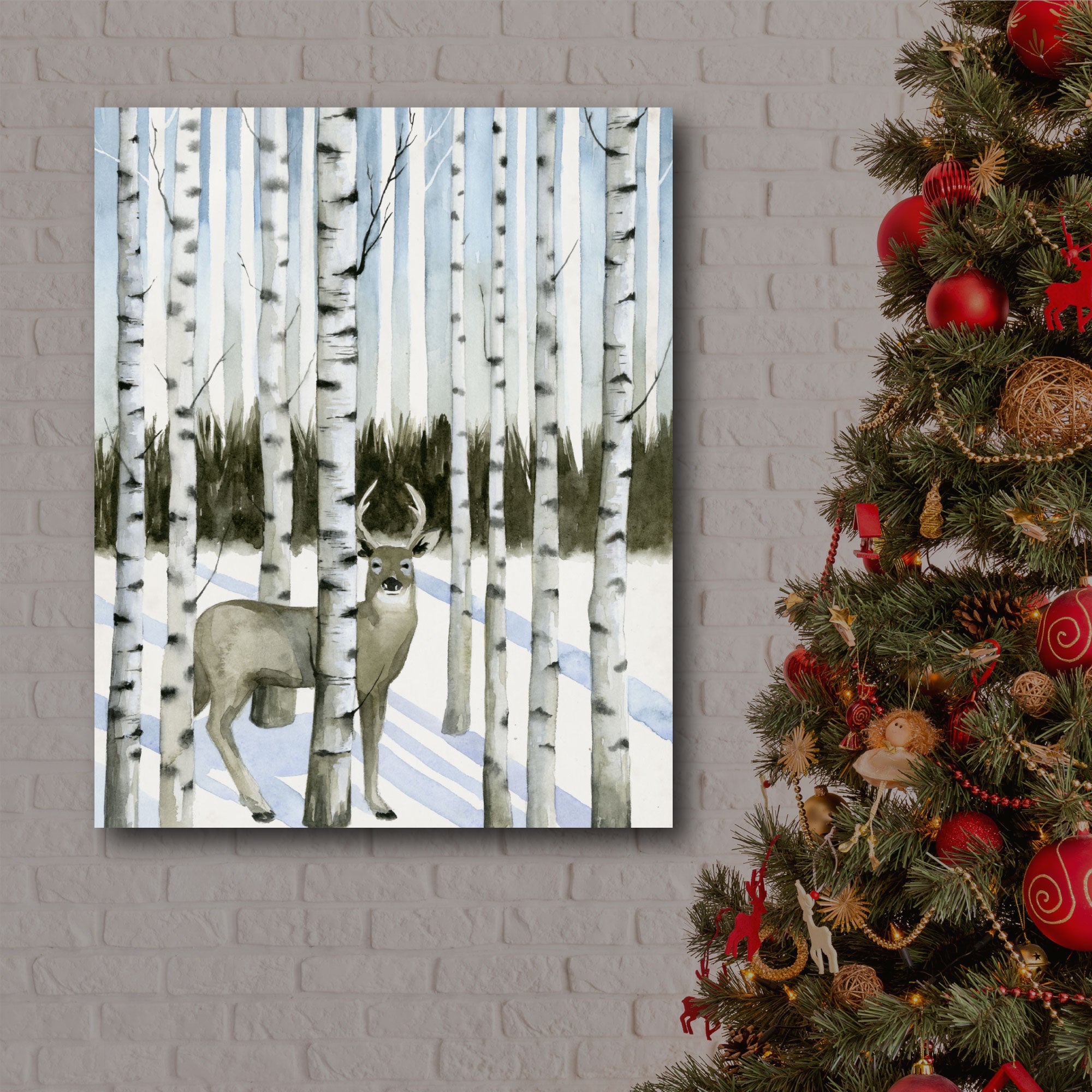 Birch Tree & Buck Gallery-Wrapped Canvas Wall Art