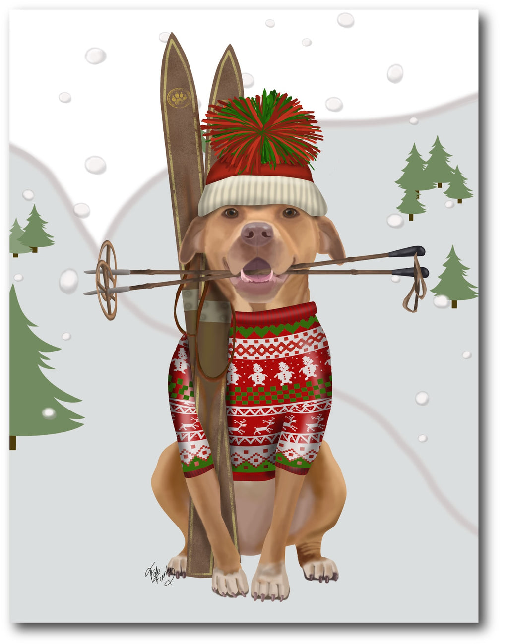 Skiing Golden Retriever Gallery-Wrapped Canvas Wall Art