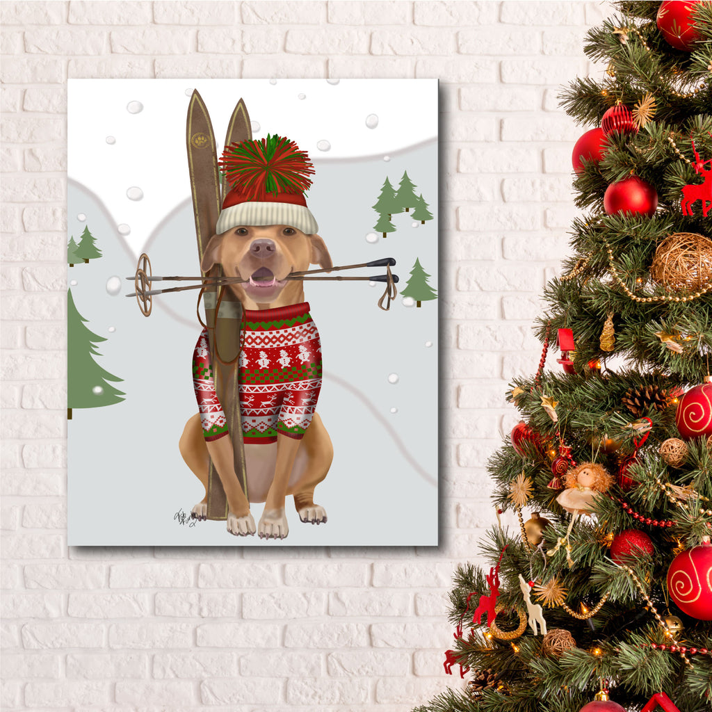 Skiing Golden Retriever Gallery-Wrapped Canvas Wall Art