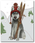 Skiing Siberian Husky Gallery-Wrapped Canvas Wall Art