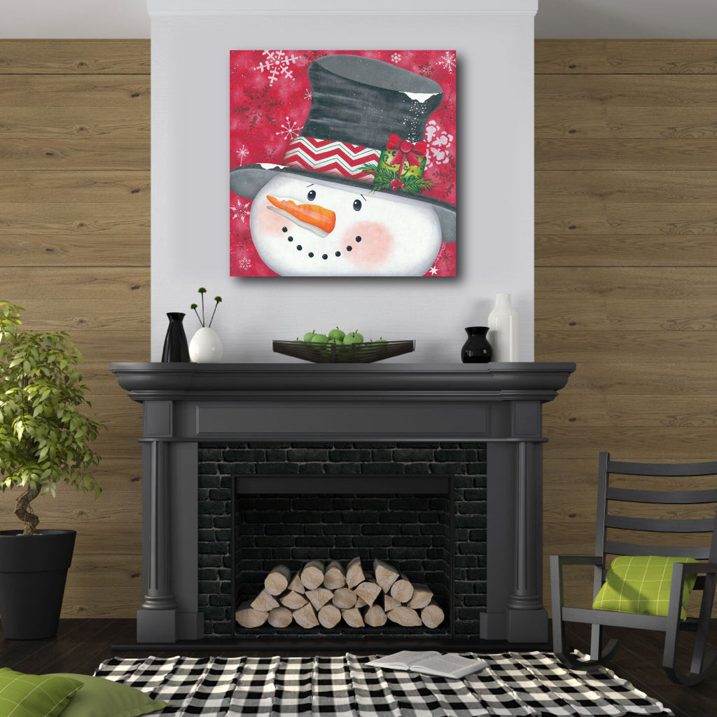 Snowman with a Gift Gallery-Wrapped Canvas Wall Art