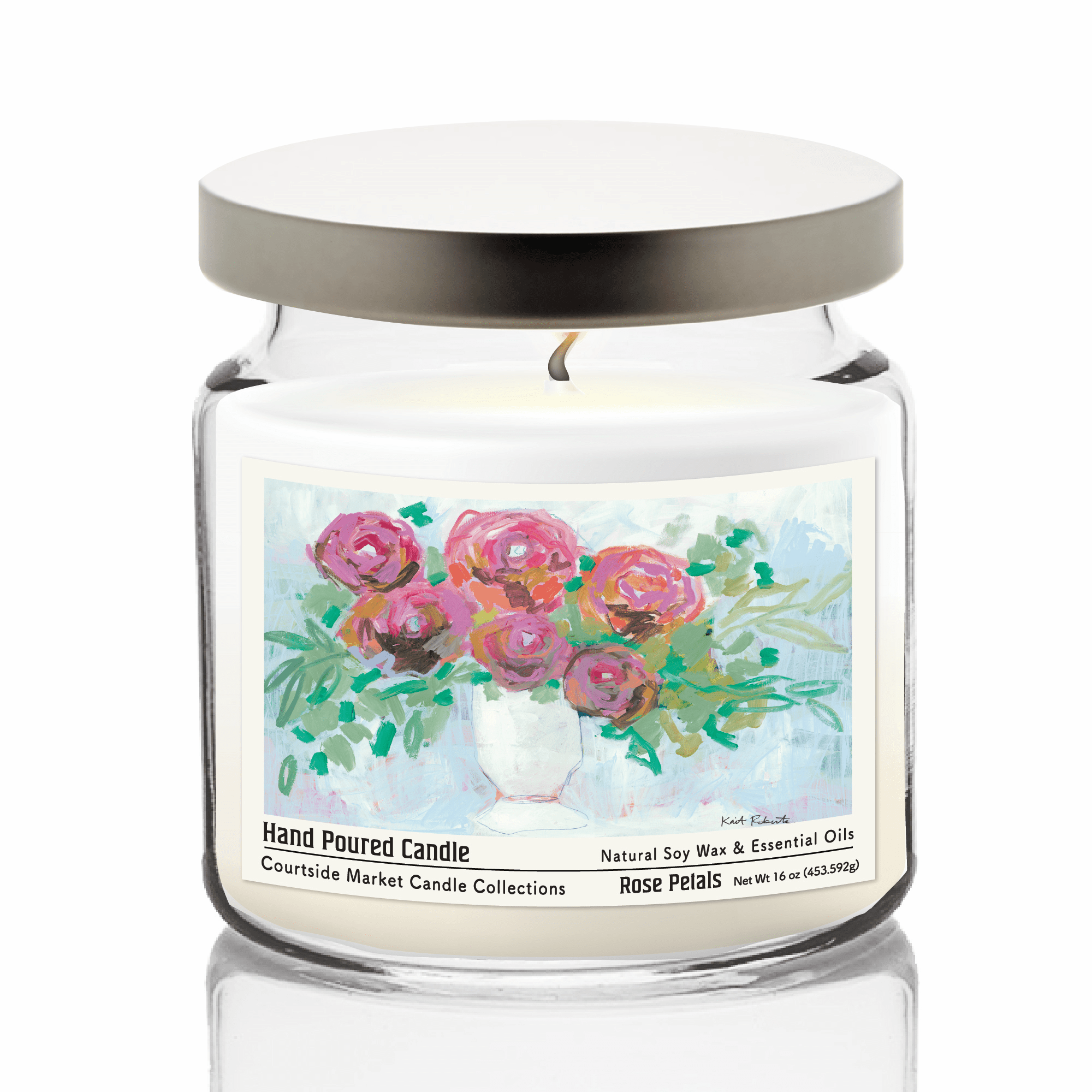 Rose Petals 16oz Soy Wax Candle Glass Jar & Tin Lid