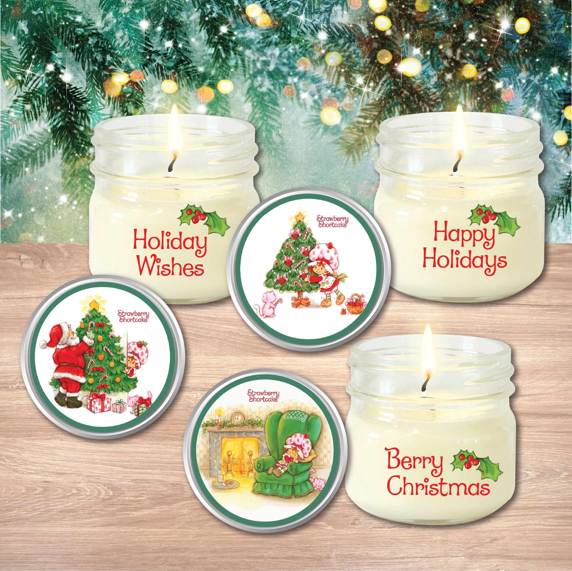 Strawberry Shortcake Happy Holidays 4oz Soy Wax 3 Piece Candle Set