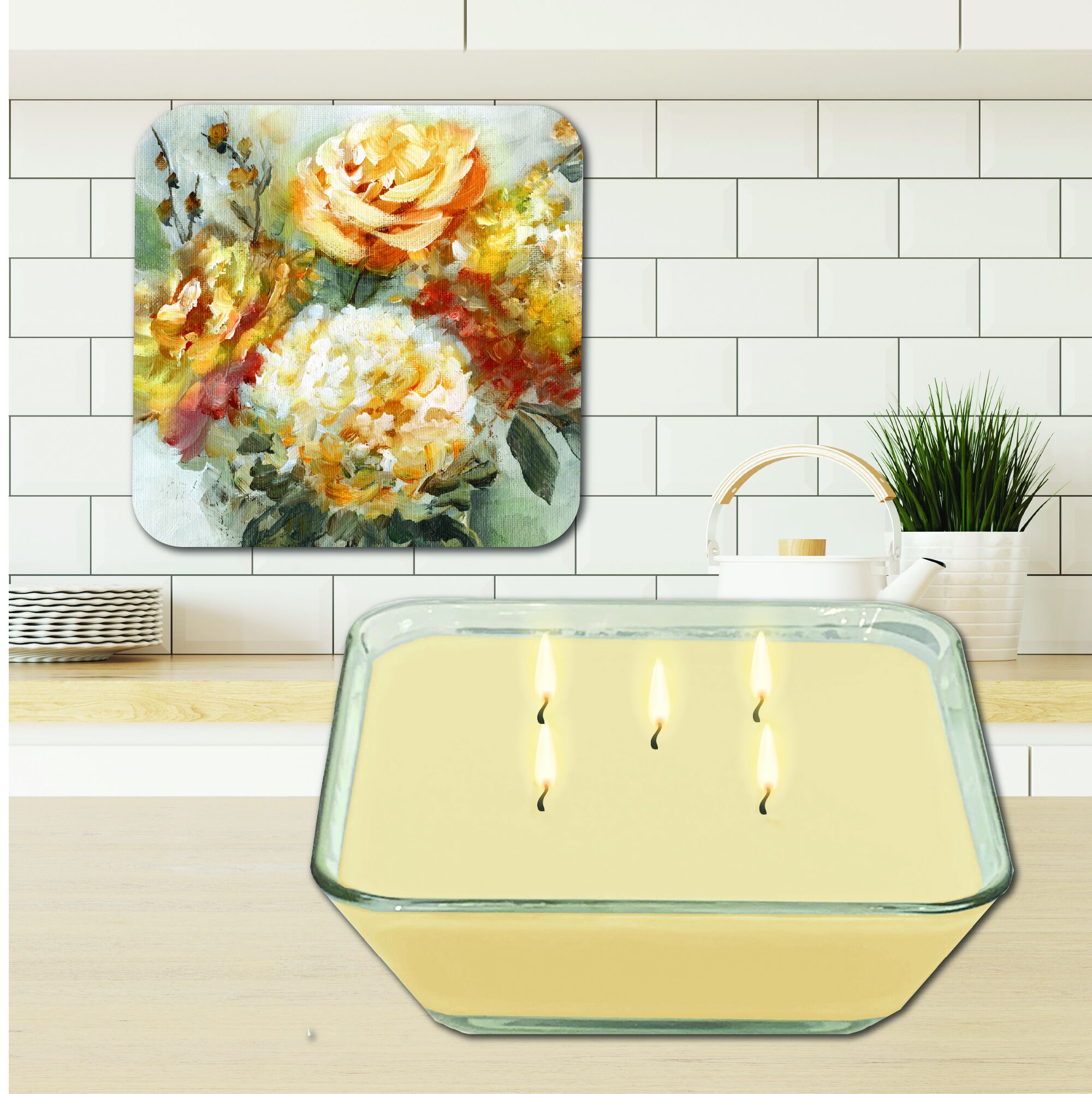 Elaine's Pick! Golden Blush Collection ~ Golden Bouquet Splash 20oz Soy Candle & Artboard Lid Set