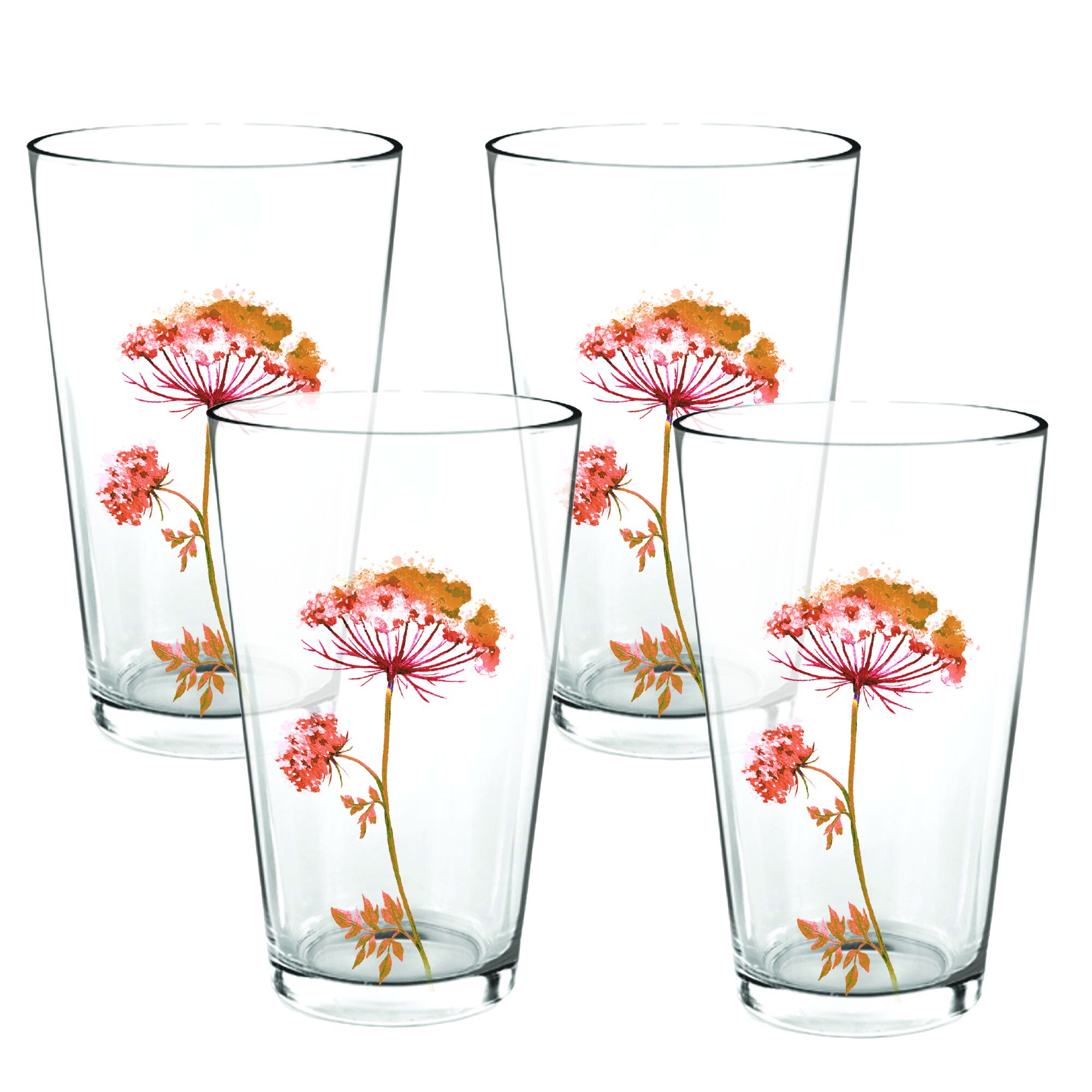 Elaine Swann Rustic Bloom Glassware Collection ~16oz Glass – Set of 4