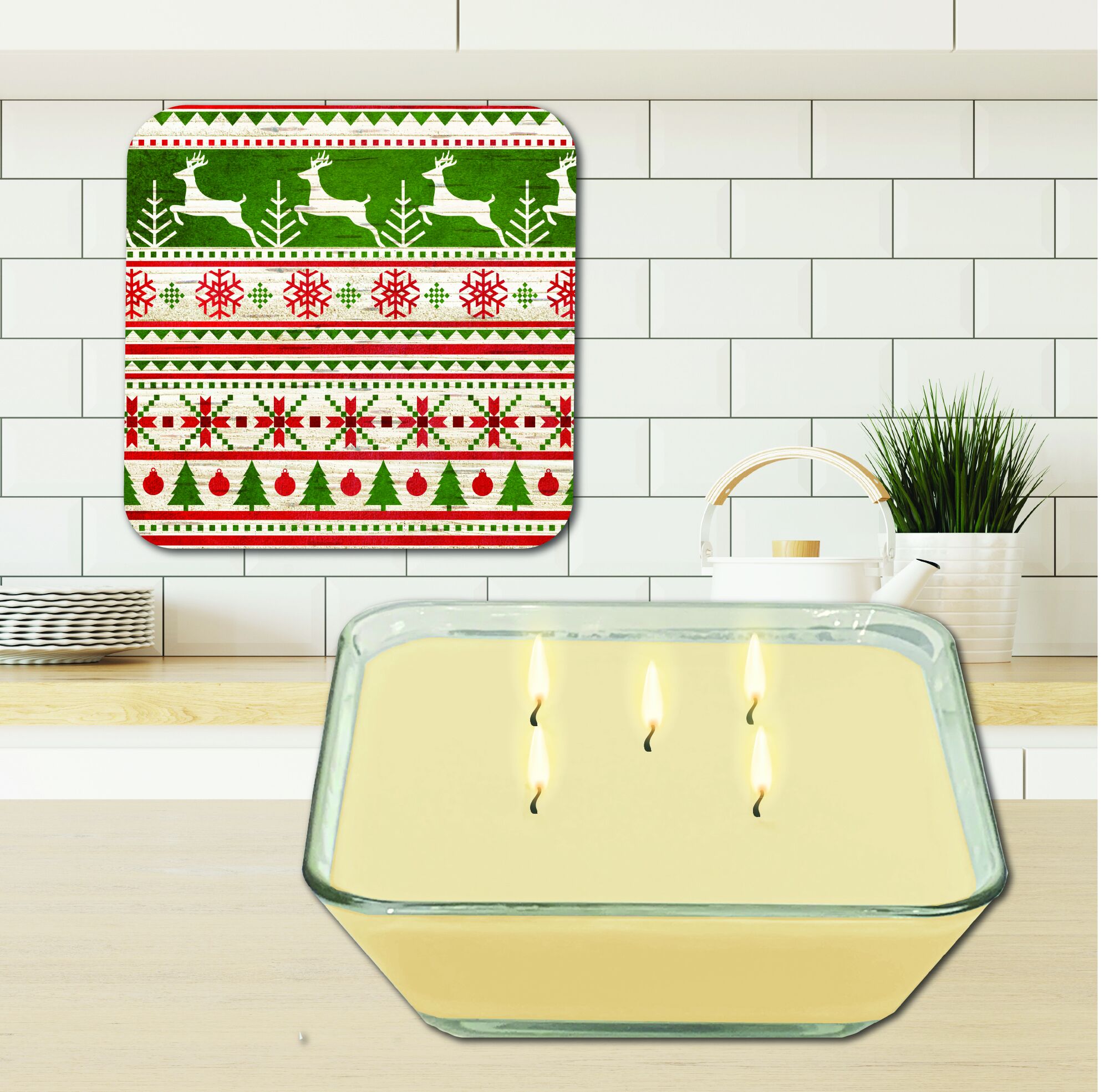 Holiday Plaid Candle Collection ~ Sugar Cookie 20oz Soy Candle & Artboard Lid Set