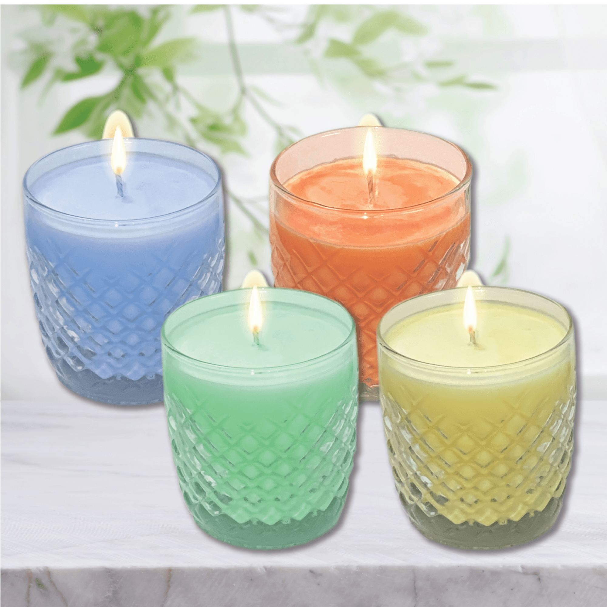 Carolina Cozy Pick 🐝🌺~ 4 Piece 9.5oz Fragrant Soy Wax Candle & Decorative Glass Set~Pastels II