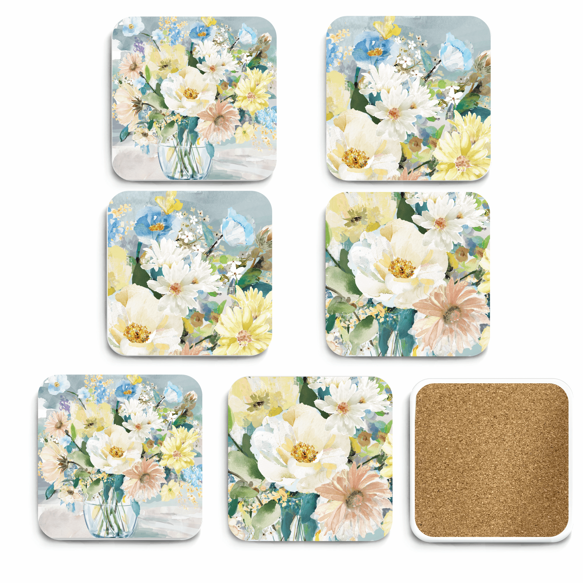 Carolina Cozy Pick 🐝🌺~ A Floral Bunch 4" Square Ceramic Coasters - 6 Piece Set