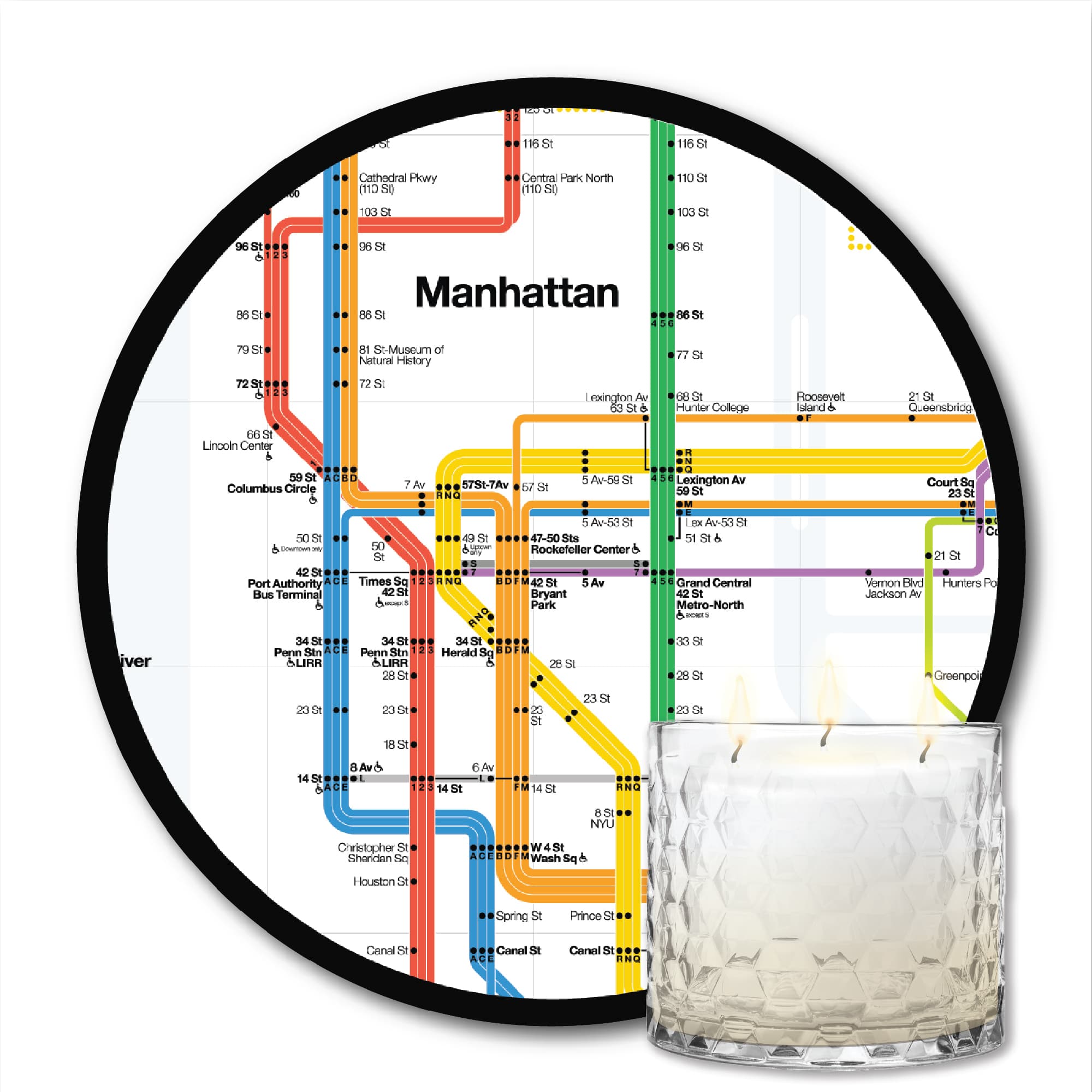 MTA Collection Manhattan Subway Line Artboard & Irish Hay Lavendar 3-Wick 13.5oz Soy Wax Candle