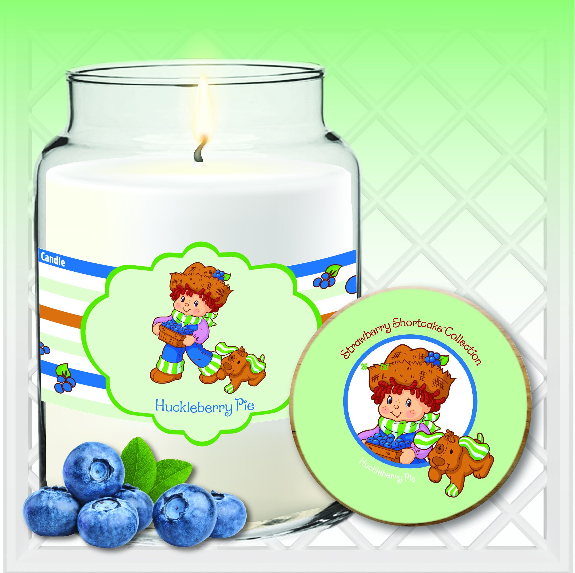 Strawberry Shortcake Huckleberry Pie Stripes 26oz Soy Wax Candle & Decorative Lid