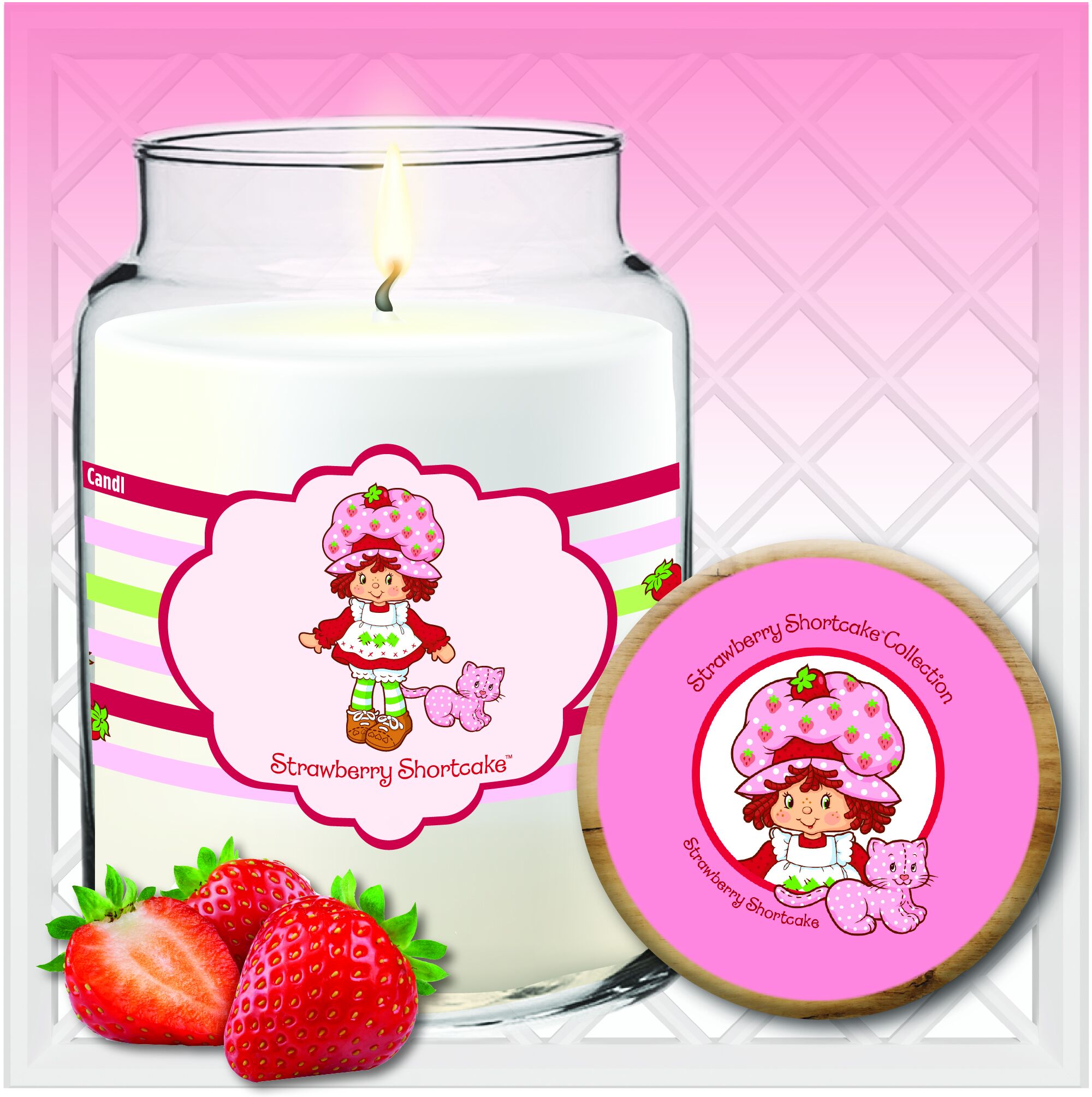 Strawberry Shortcake Strawberry Shortcake Stripes 26oz Soy Wax Candle & Decorative Lid