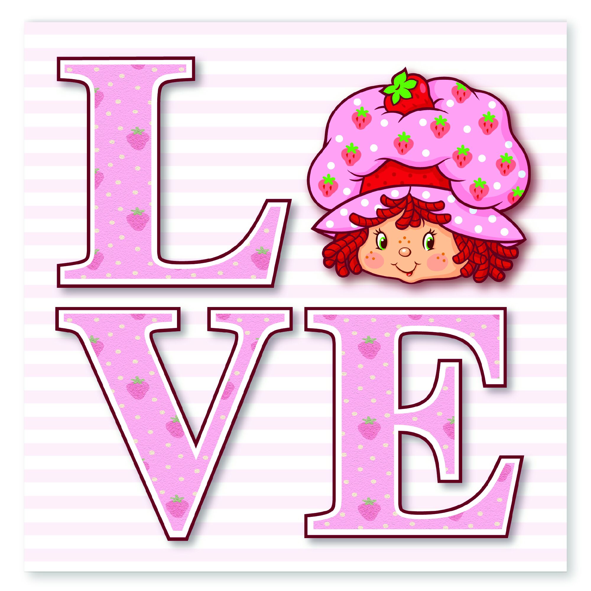 Strawberry Shortcake Stacked LOVE Pink & White 16x16 Gallery-Wrapped Canvas