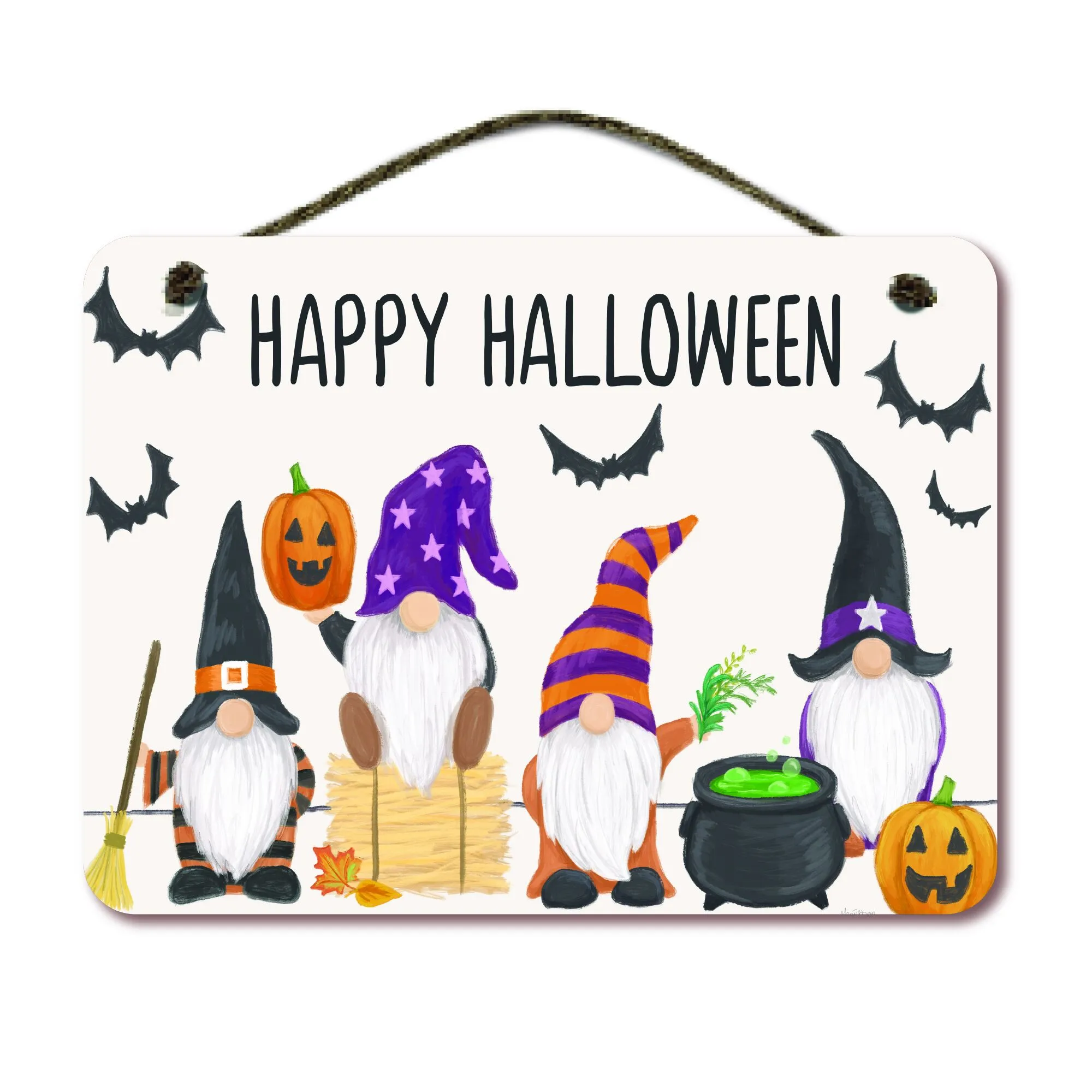 Halloween Gnomes II 12x16 Hanging Artboard with Twine
