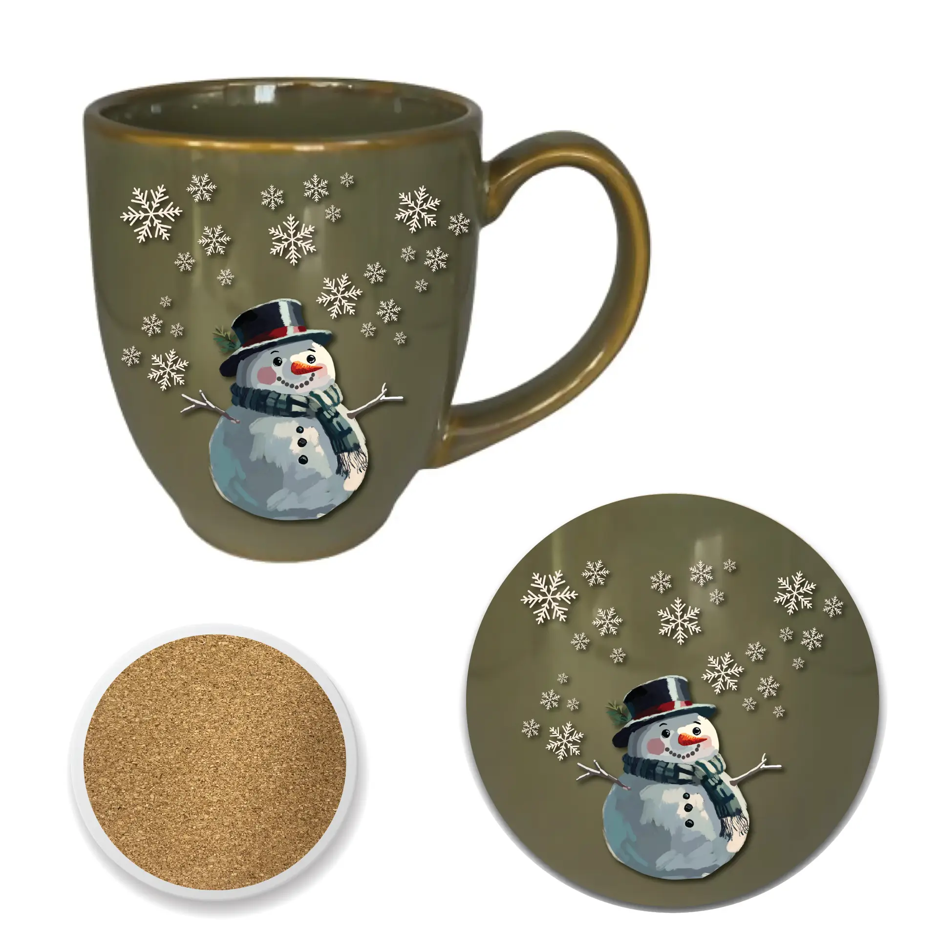 Snowman Among the Flakes 16oz Heirloom Mug & 4" Ceramic Coaster Set