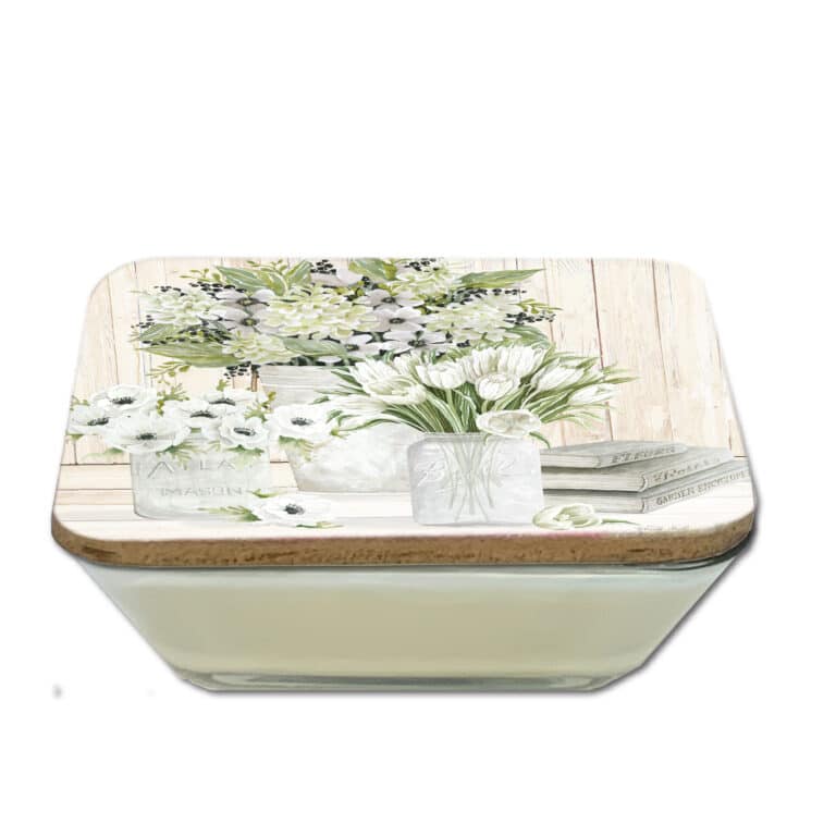Honey Vanilla Soy Candle & Bouquets of White Artboard Lid Set