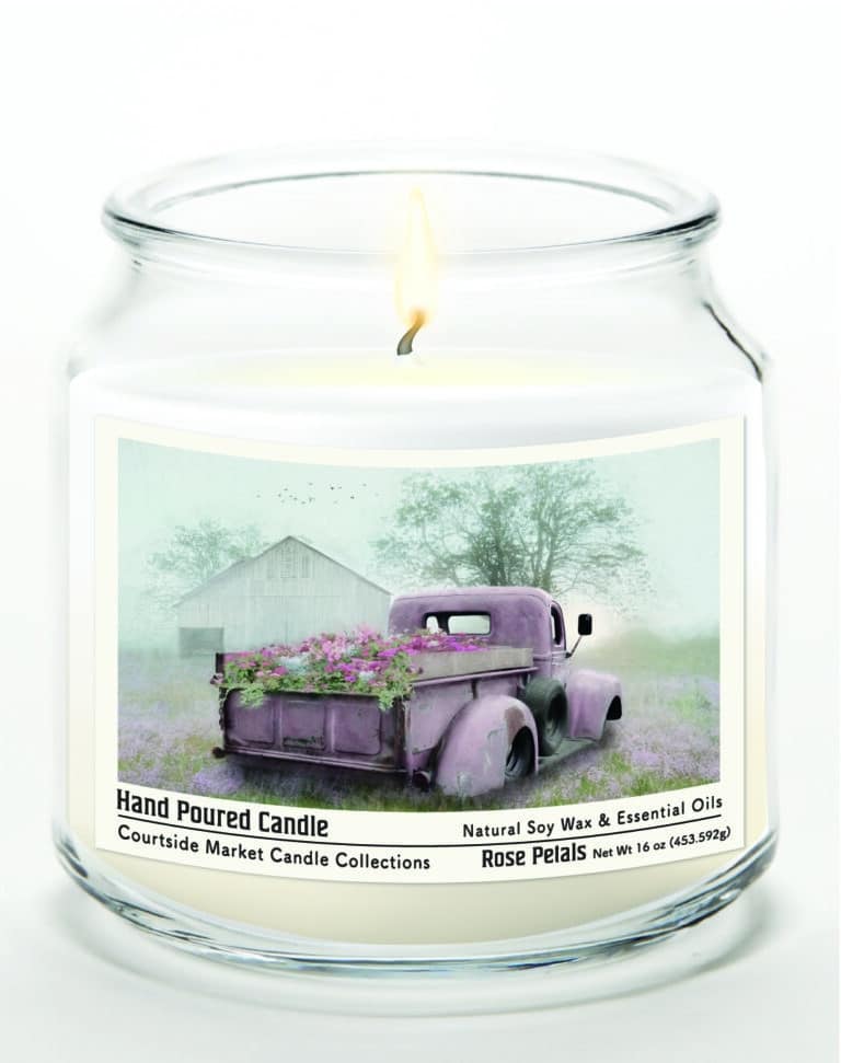16 oz Pink Flower Truck Soy Wax Candle Glass Jar