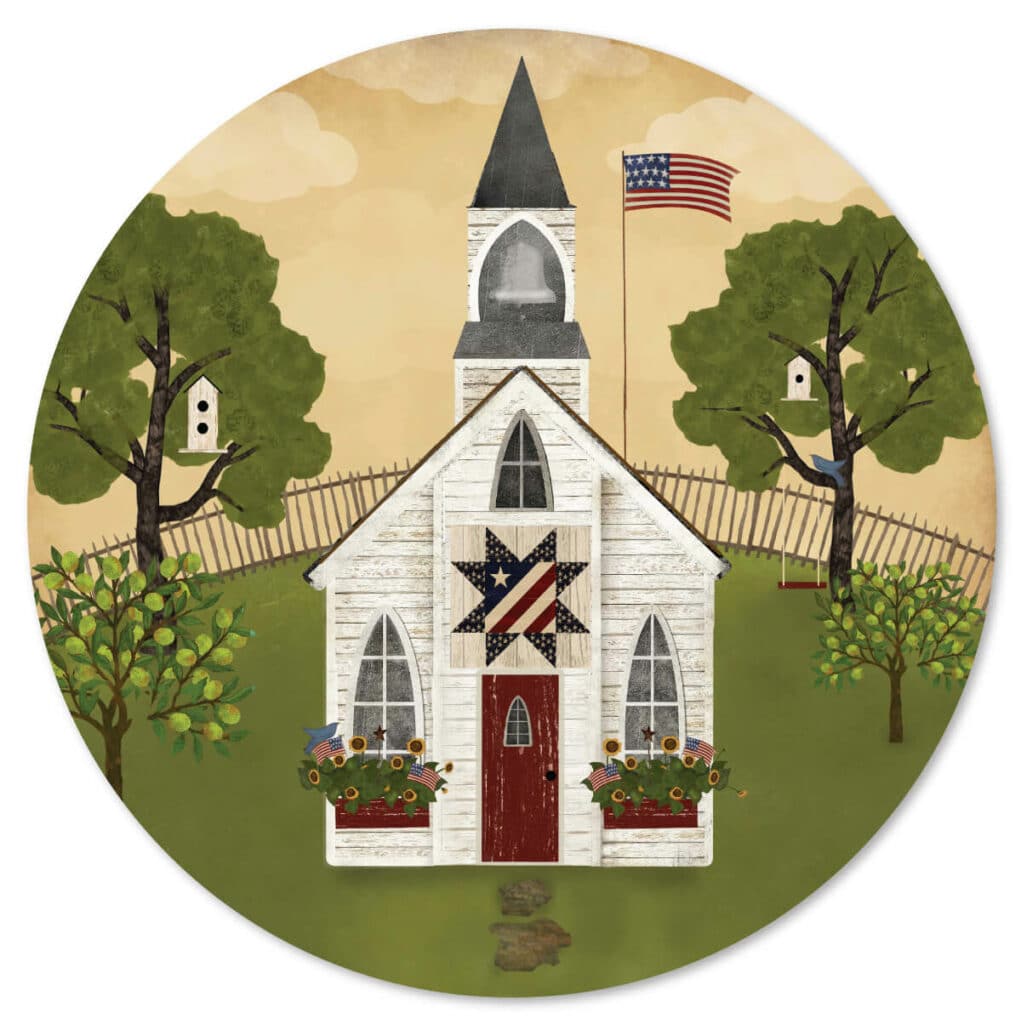 Americana Church Circular Wood Decor