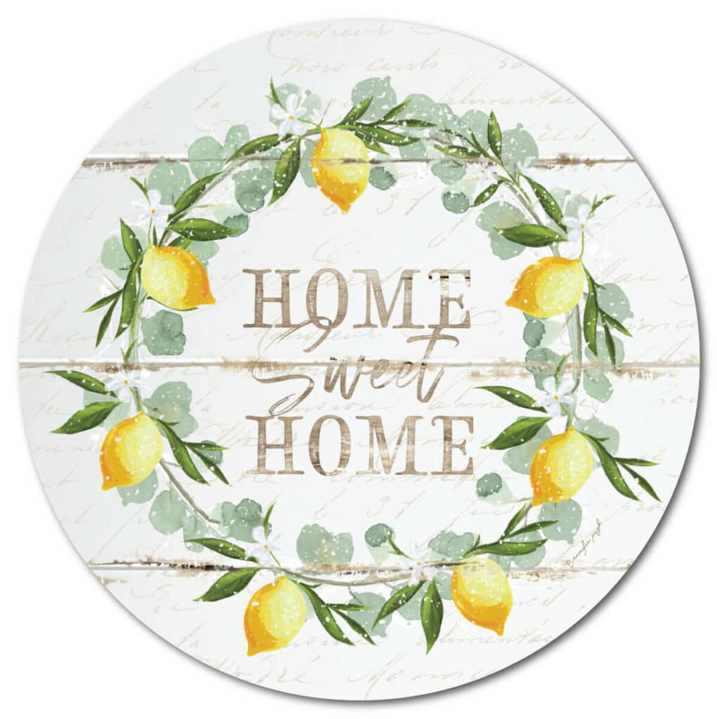 Home Sweet Home Lemon Wreath Circular Wood Decor