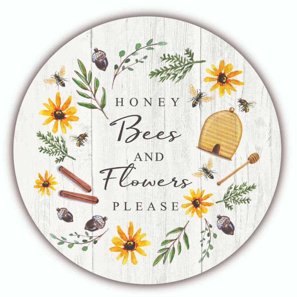 Honey Bees and Flowers Circular Wood Decor