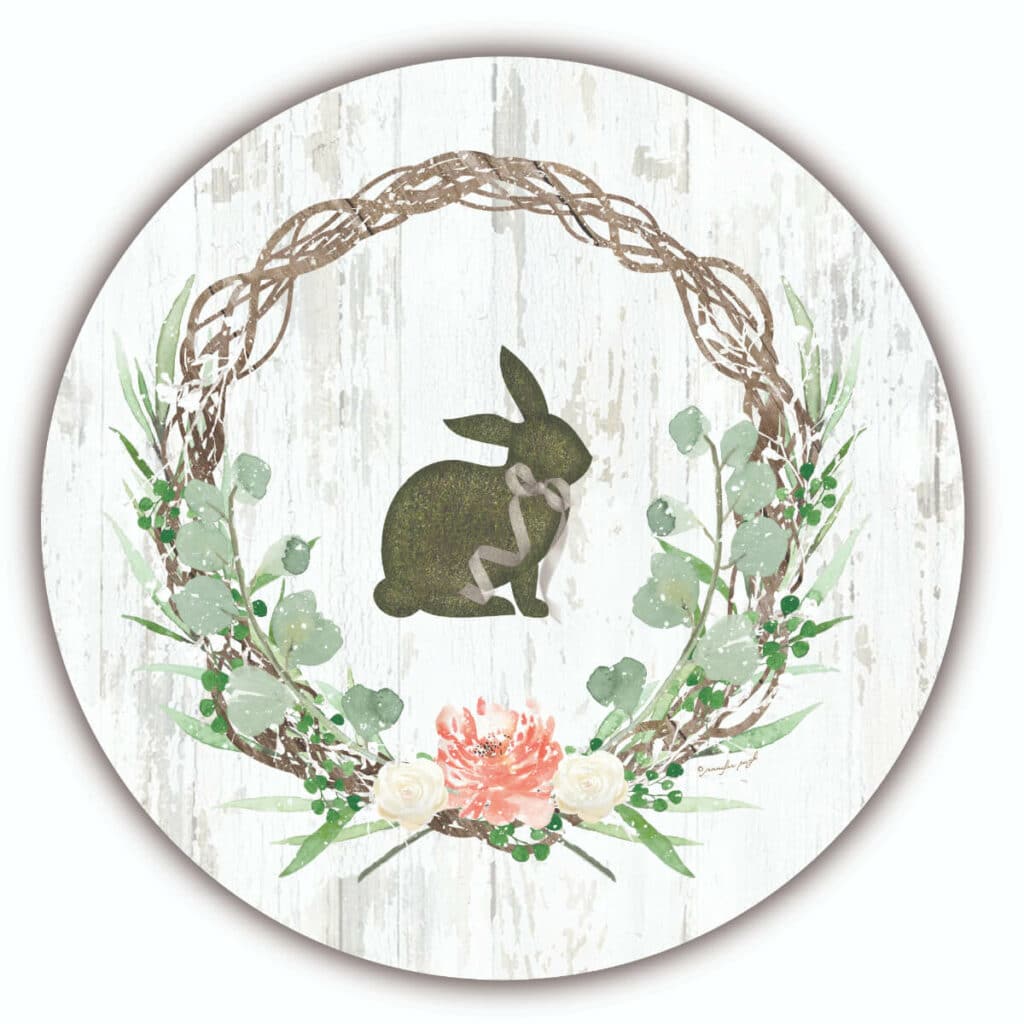 Spring Wreath Bunny Circular Wood Decor
