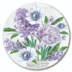 Spring Floral Bouquet Violet Circular Wood Decor