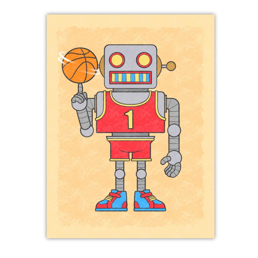 Robot Basketball Time Gallery-Wrapped Canvas