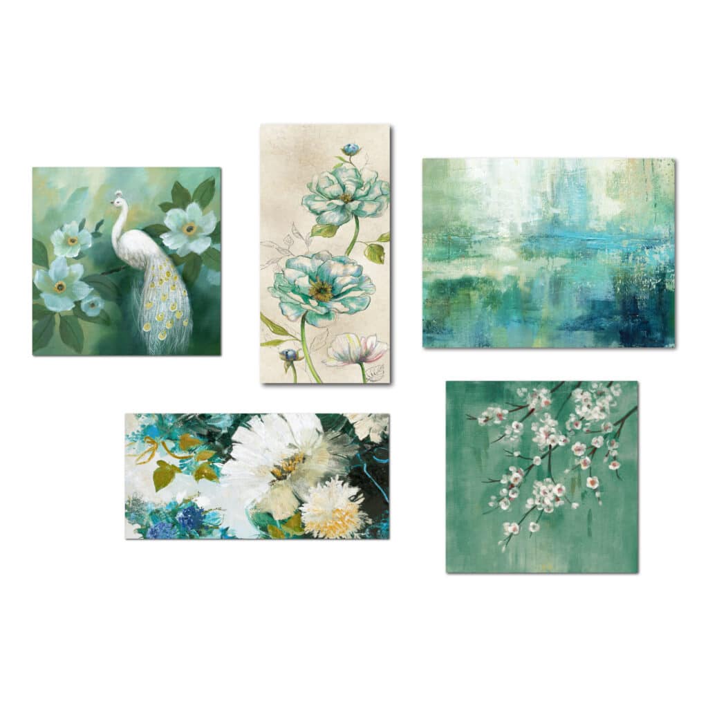 Teal Peacock 5 Piece Gallery-Wrapped Canvas Set