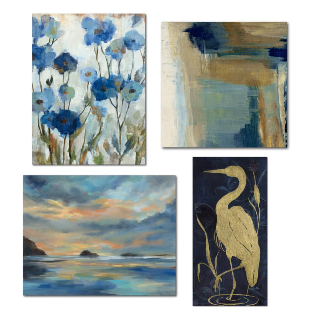 Blue & Gold II 4 Piece Gallery-Wrapped Canvas Set