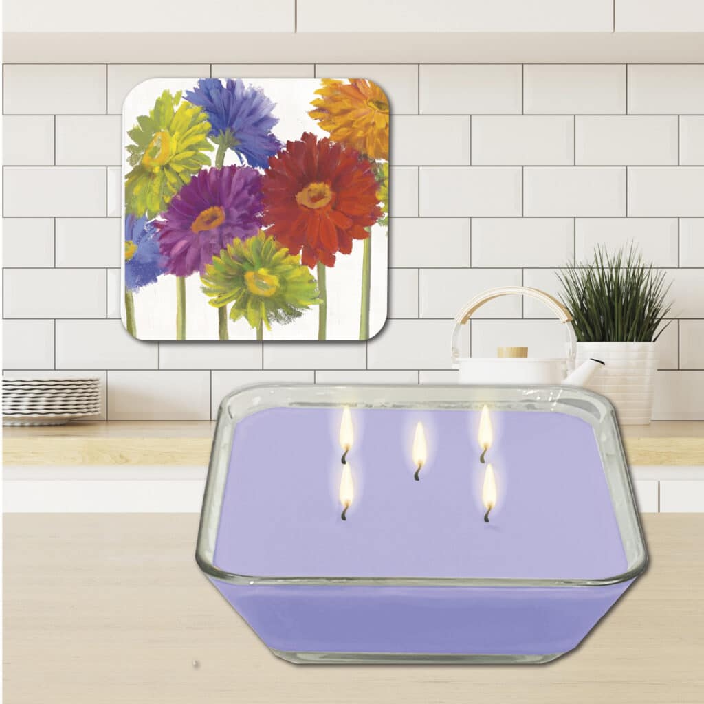 Fiesta Florals Soy Candle & Colorful Gerbera Daisies Artboard Lid Set