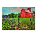 Wild flowers with red barn 14″x20″ Indoor/Outdoor Decorative Tray