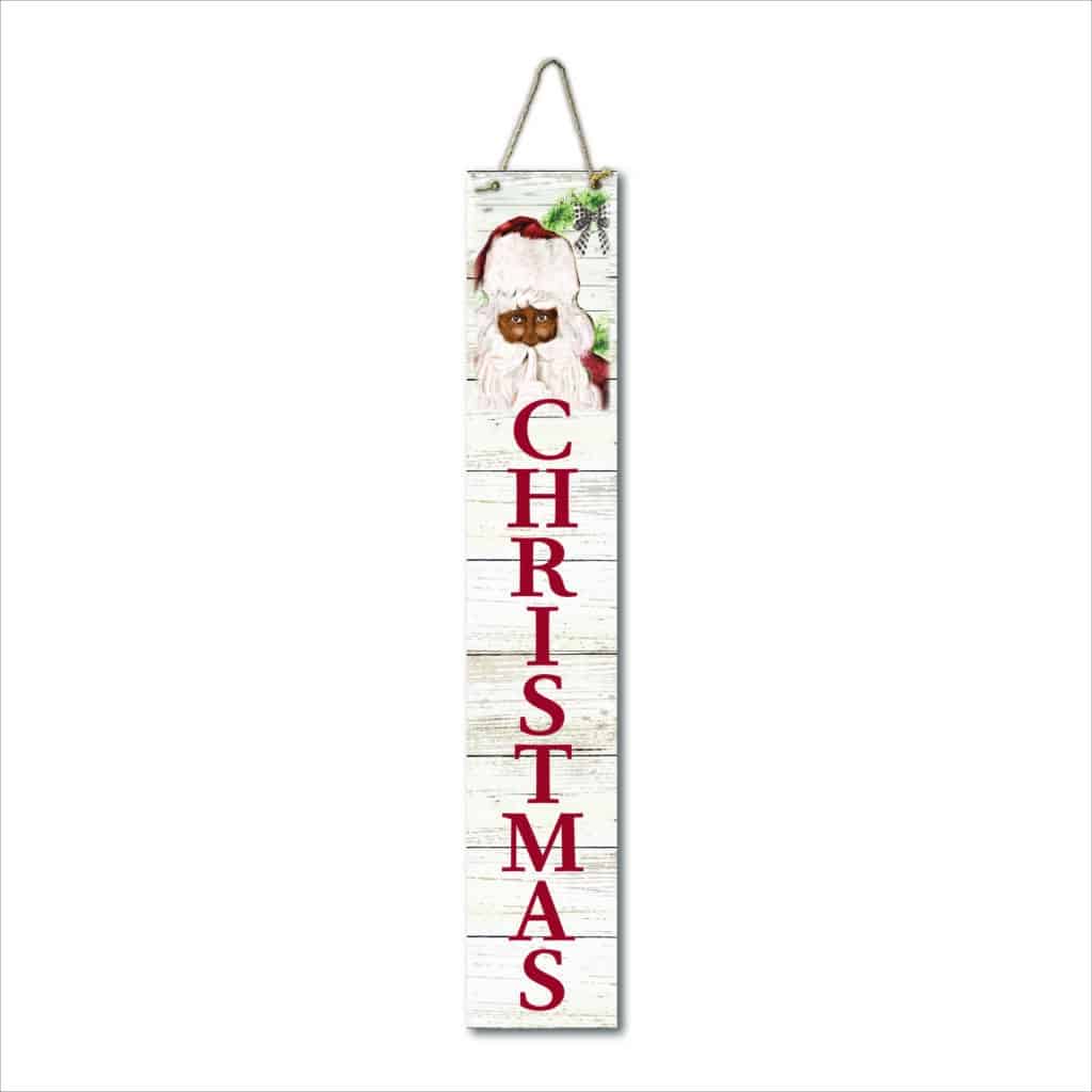 African American Here Comes Santa 7″x40″ Hanging Porch Sign