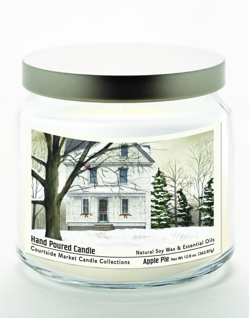 White Christmas Candle Glass Jar with Brushed Silver Metal Lid 12.8oz