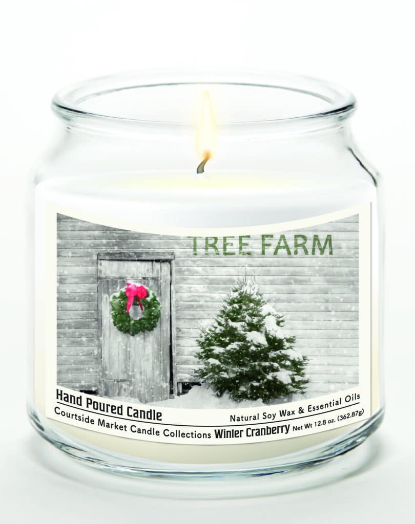 Tree farm Candle Glass Jar with Brushed Silver Metal Lid 12.8oz